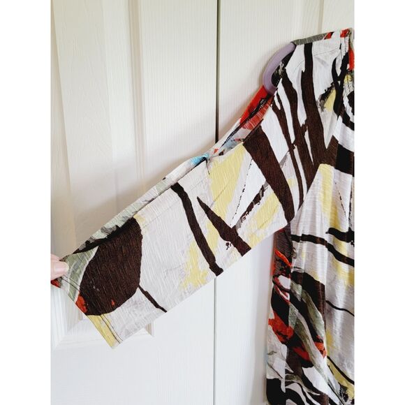 Chico's 1 Womens Large Floral Neutral Colors‎ 3/4 Sleeve Top Blouse Round Neck M - Picture 5 of 8